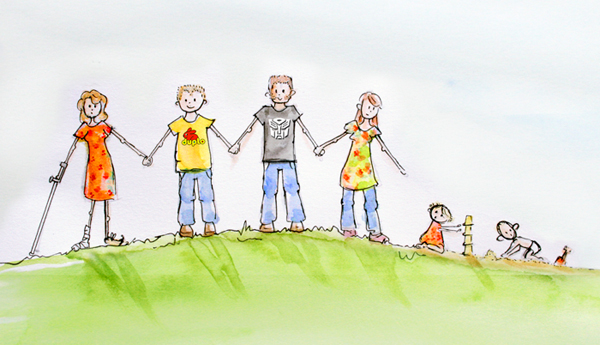 Illustratie aquarel familie vrienden